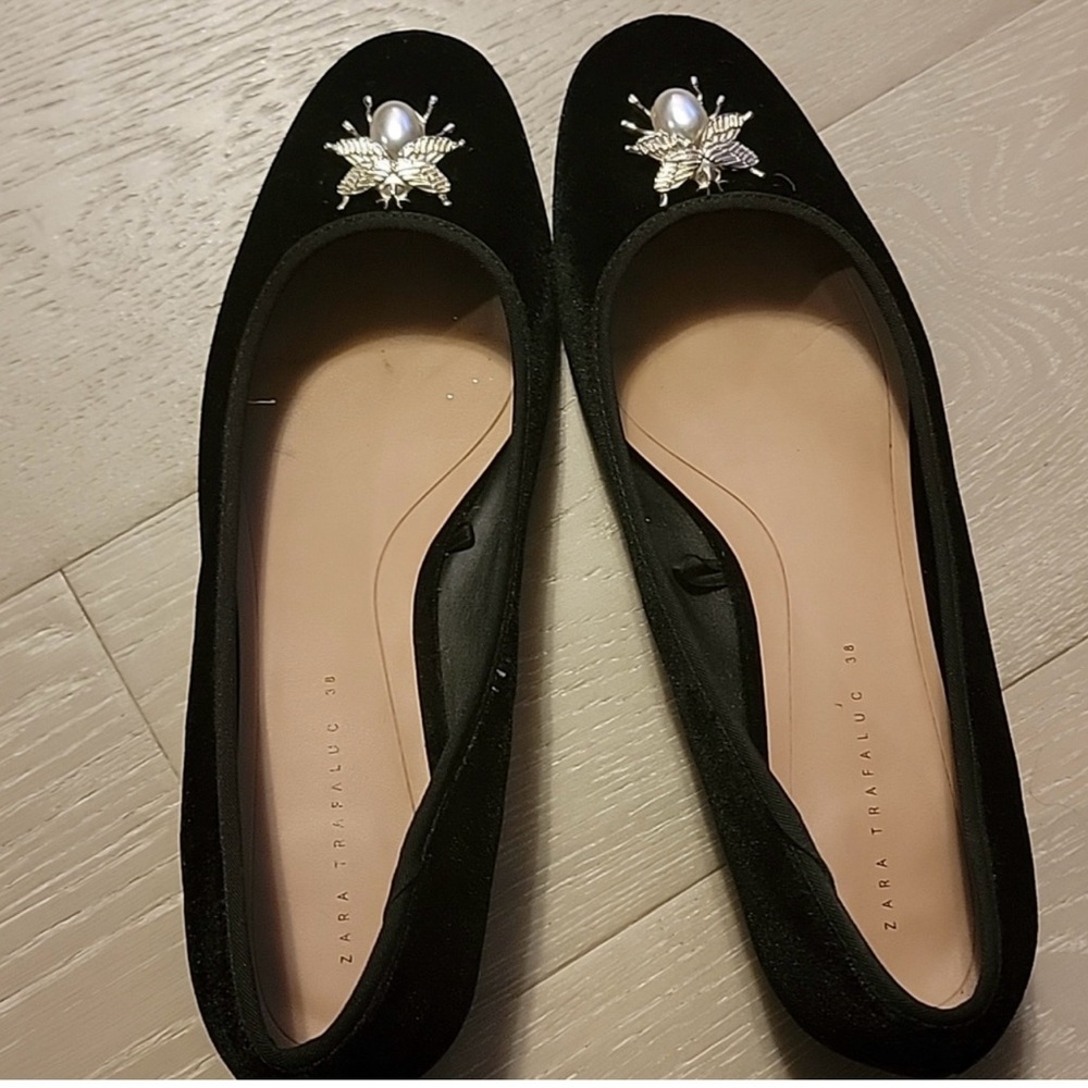 Zara Black Embellished Women's Flats